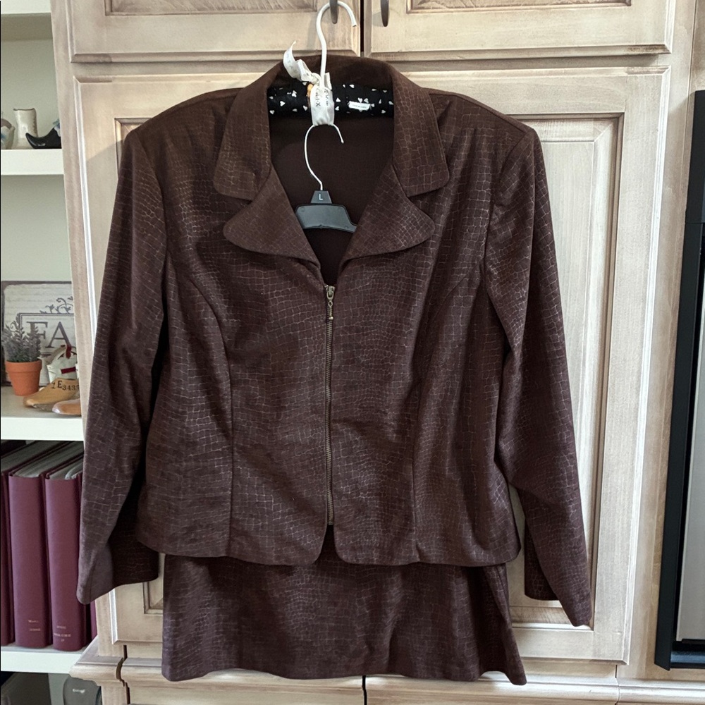 Michael Taylor Brown Textured Skirt suit vintage Set sz 18